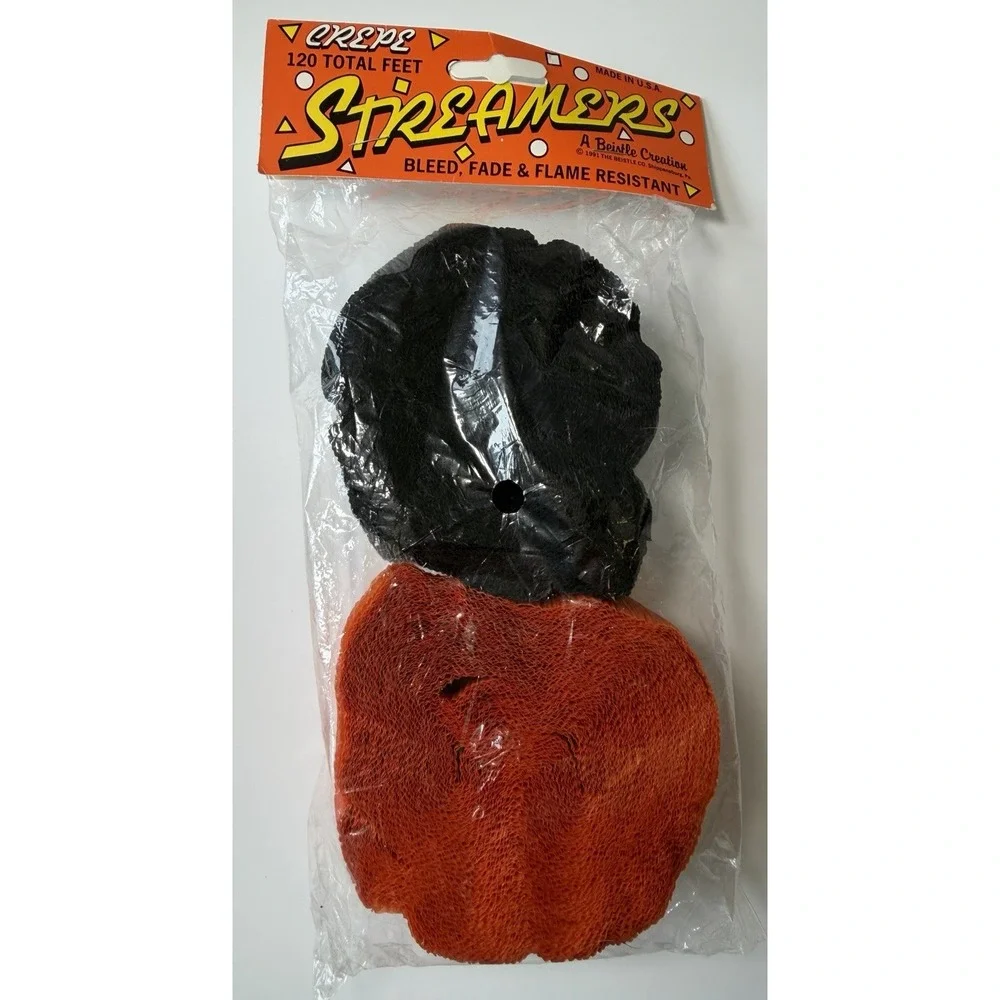 Vintage Beistle Halloween Crepe Paper Streamers Orange Black NIP 360 Ft